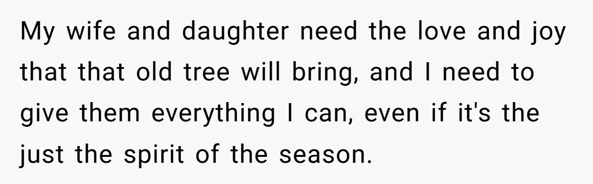 My wife and daughter need the love and joy that that old tree will bring, and I need to give them everything I can, even if it's the just the...