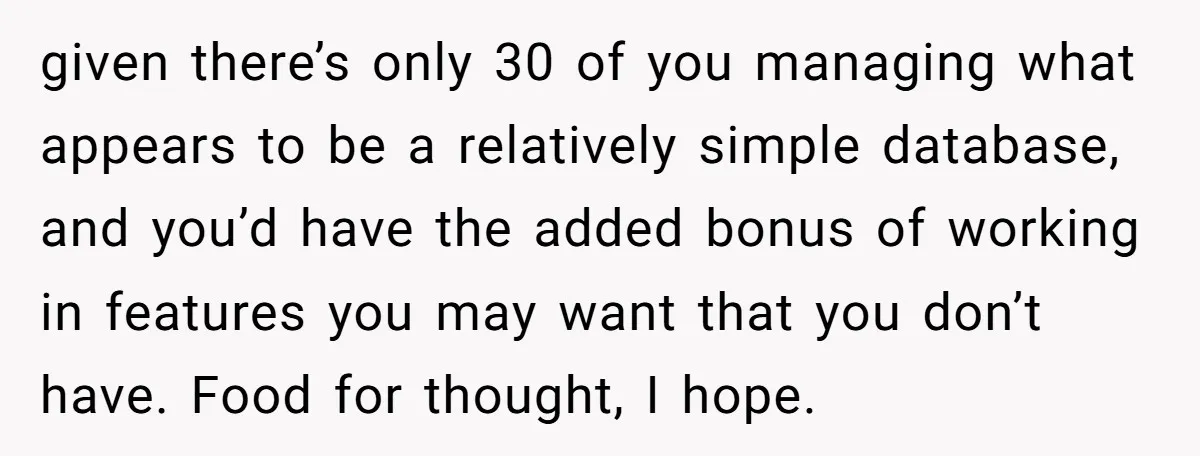 Corporate Event Company Overbooks Thousands in Equipment After Software Glitch - Software Firm Forced to Foot the Bill given there’s only 30 of you managing what appears to be a relatively simple database, and you’d have the added bonus of working in features you may want that you...
