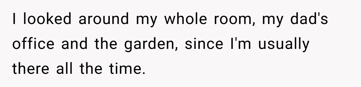 I looked around my whole room, my dad's office and the garden, since I'm usually there all the time.