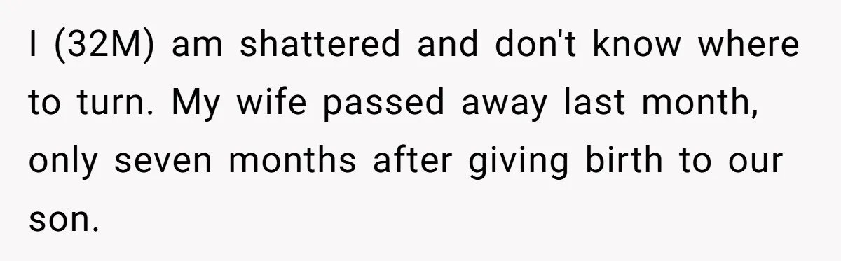 I (32M) am shattered and don't know where to turn. My wife passed away last month, only seven months after giving birth to our son.