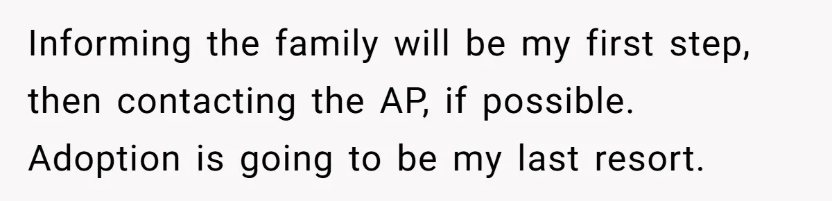 Informing the family will be my first step, then contacting the AP, if possible. Adoption is going to be my last resort.