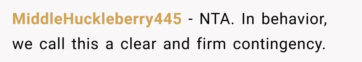 MiddleHuckleberry445 − NTA. In behavior, we call this a clear and firm contingency.