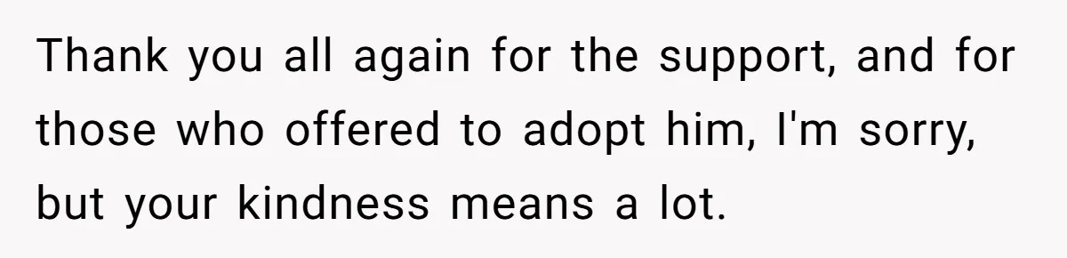 Thank you all again for the support, and for those who offered to adopt him, I'm sorry, but your kindness means a lot.