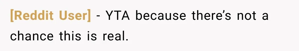 [Reddit User] − YTA because there’s not a chance this is real.