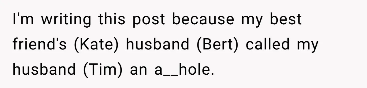 I'm writing this post because my best friend's (Kate) husband (Bert) called my husband (Tim) an a__hole.
