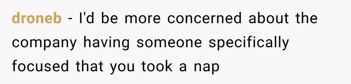droneb − I'd be more concerned about the company having someone specifically focused that you took a nap