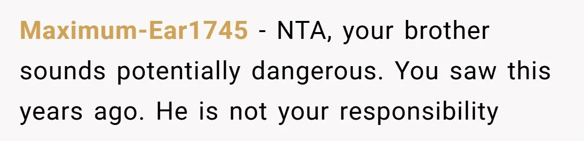 Maximum-Ear1745 − NTA, your brother sounds potentially dangerous. You saw this years ago. He is not your responsibility