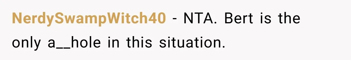 NerdySwampWitch40 − NTA. Bert is the only a__hole in this situation.