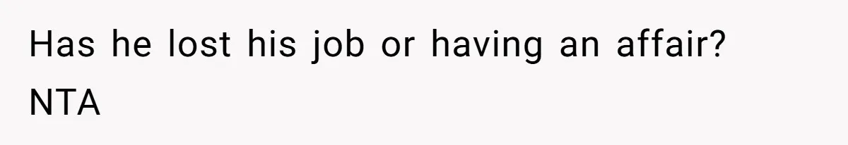 Has he lost his job or having an affair? NTA