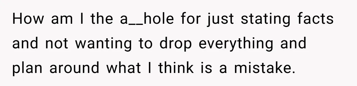 How am I the a__hole for just stating facts and not wanting to drop everything and plan around what I think is a mistake.