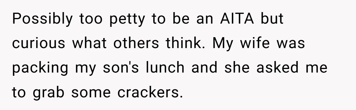 Possibly too petty to be an AITA but curious what others think. My wife was packing my son's lunch and she asked me to grab some crackers.