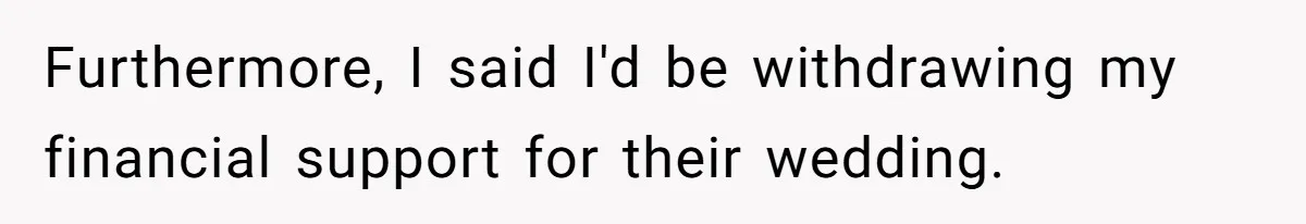 Furthermore, I said I'd be withdrawing my financial support for their wedding.