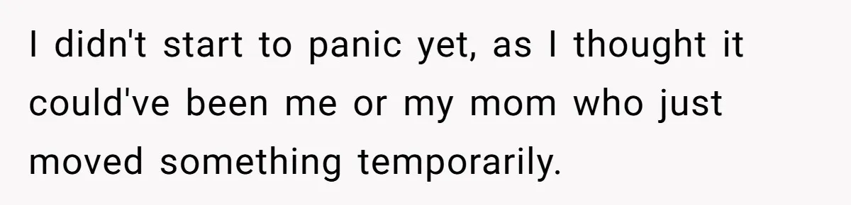 I didn't start to panic yet, as I thought it could've been me or my mom who just moved something temporarily.