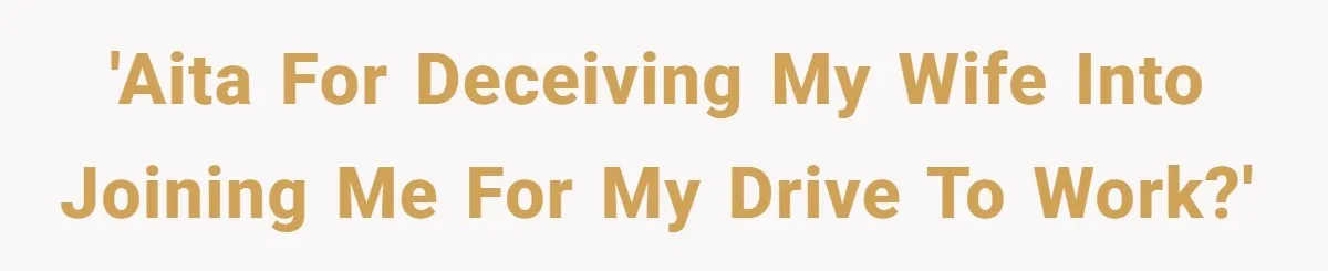 'AITA for deceiving my wife into joining me for my drive to work?'