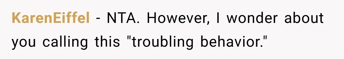 KarenEiffel − NTA. However, I wonder about you calling this "troubling behavior."