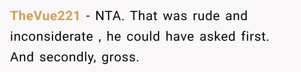 TheVue221 − NTA. That was rude and inconsiderate , he could have asked first. And secondly, gross.