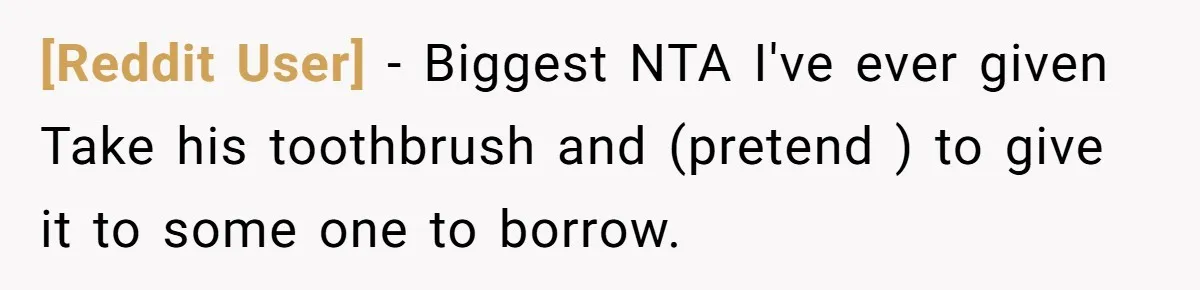 [Reddit User] − Biggest NTA I've ever given Take his toothbrush and (pretend ) to give it to some one to borrow.