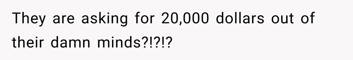They are asking for 20,000 dollars out of their damn minds?!?!?