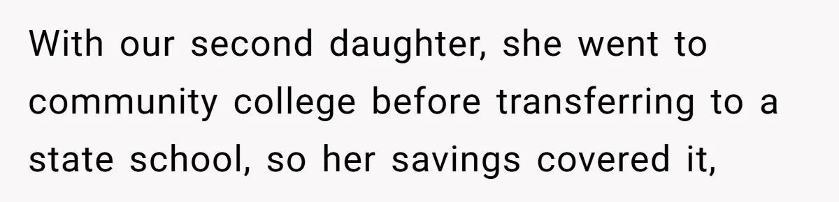 With our second daughter, she went to community college before transferring to a state school, so her savings covered it,