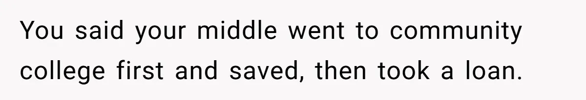You said your middle went to community college first and saved, then took a loan.