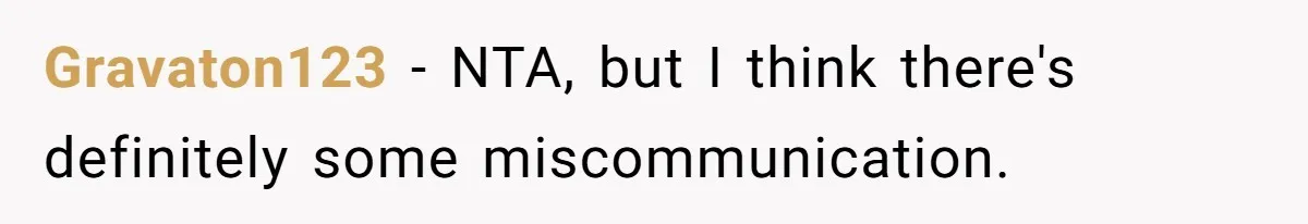 Gravaton123 − NTA, but I think there's definitely some miscommunication.