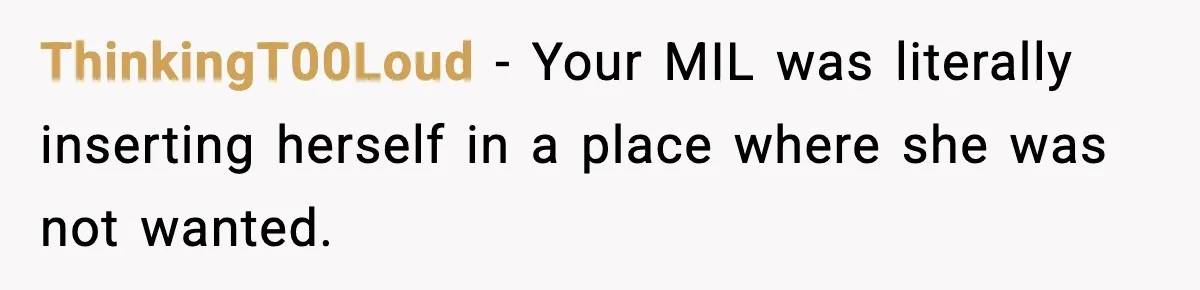 ThinkingT00Loud - Your MIL was literally inserting herself in a place where she was not wanted.