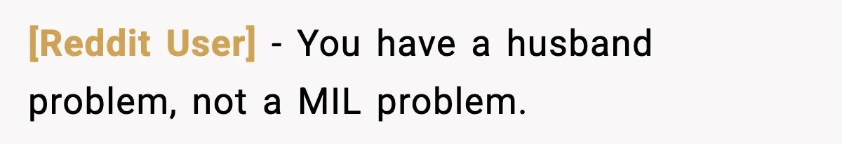 [Reddit User] - You have a husband problem, not a MIL problem.