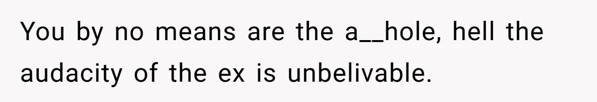 You by no means are the a__hole, hell the audacity of the ex is unbelivable.