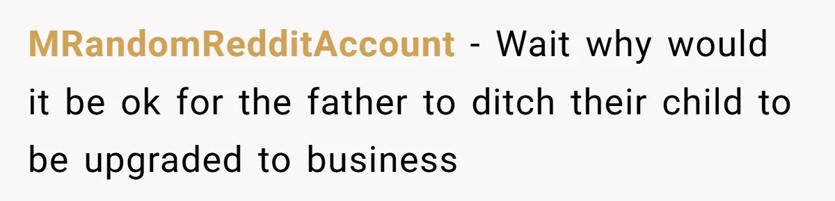 MRandomRedditAccount − Wait why would it be ok for the father to ditch their child to be upgraded to business