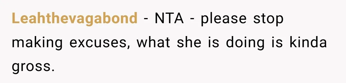 Leahthevagabond − NTA - please stop making excuses, what she is doing is kinda gross.
