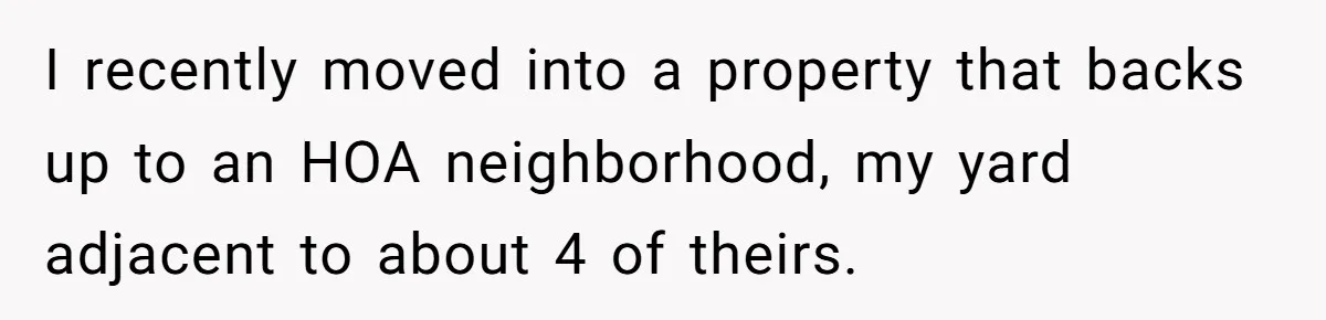 I recently moved into a property that backs up to an HOA neighborhood, my yard adjacent to about 4 of theirs.