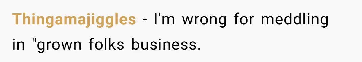 Thingamajiggles − I'm wrong for meddling in "grown folks business.