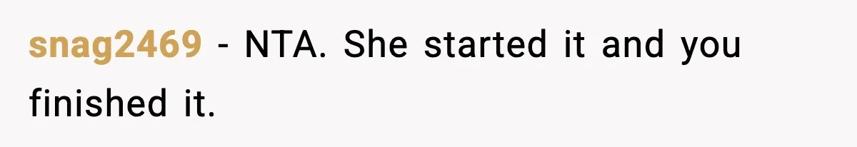snag2469 - NTA. She started it and you finished it.