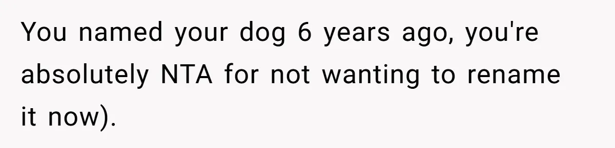 You named your dog 6 years ago, you're absolutely NTA for not wanting to rename it now).
