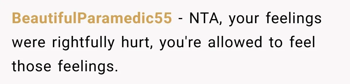BeautifulParamedic55 − NTA, your feelings were rightfully hurt, you're allowed to feel those feelings.