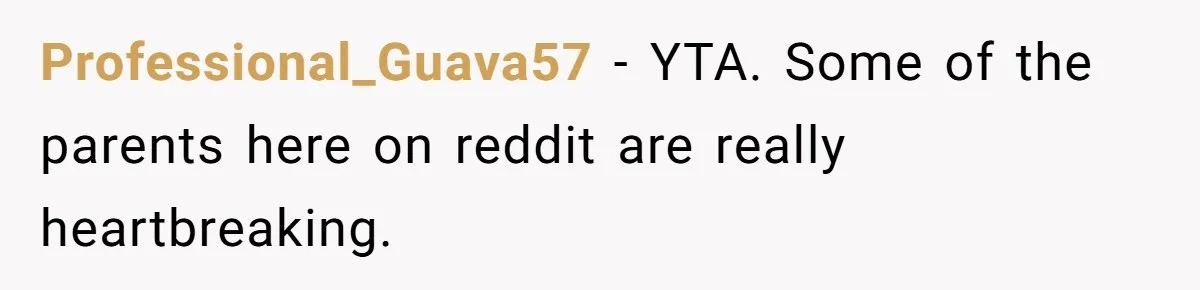 Professional_Guava57 − YTA. Some of the parents here on reddit are really heartbreaking.