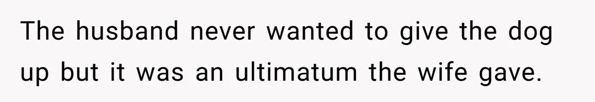 The husband never wanted to give the dog up but it was an ultimatum the wife gave.