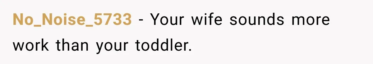 No_Noise_5733 − Your wife sounds more work than your toddler.