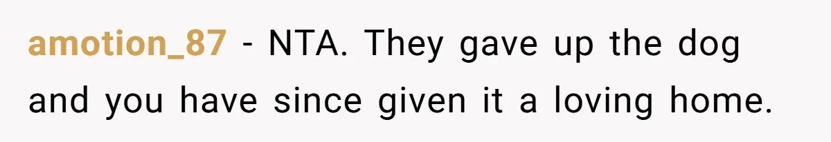 amotion_87 − NTA. They gave up the dog and you have since given it a loving home.
