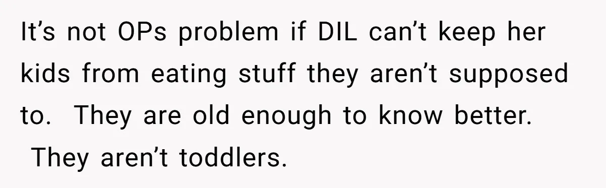 It’s not OPs problem if DIL can’t keep her kids from eating stuff they aren’t supposed to.  They are old enough to know better.  They aren’t toddlers.
