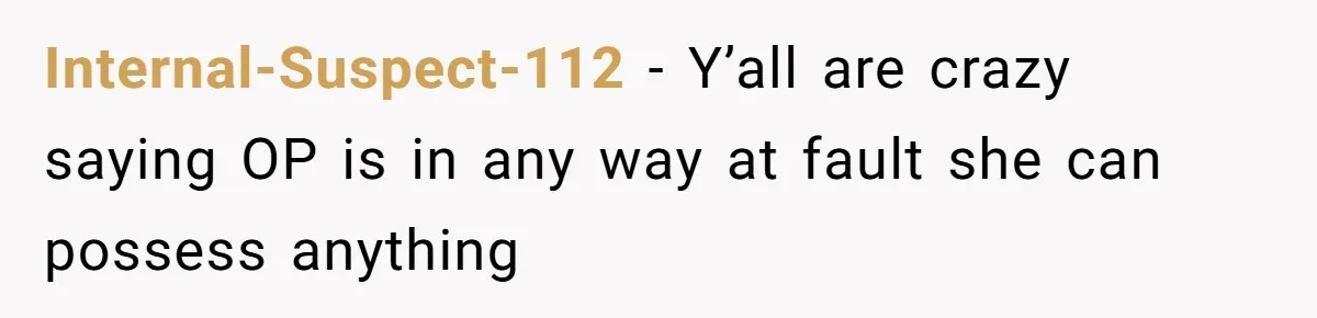 Internal-Suspect-112 − Y’all are crazy saying OP is in any way at fault she can possess anything