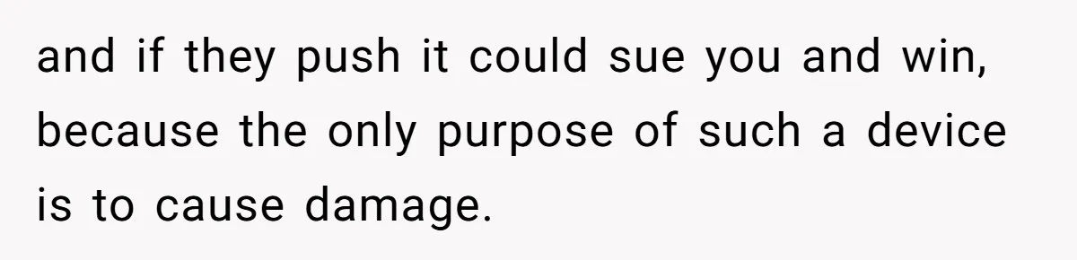 and if they push it could sue you and win, because the only purpose of such a device is to cause damage.