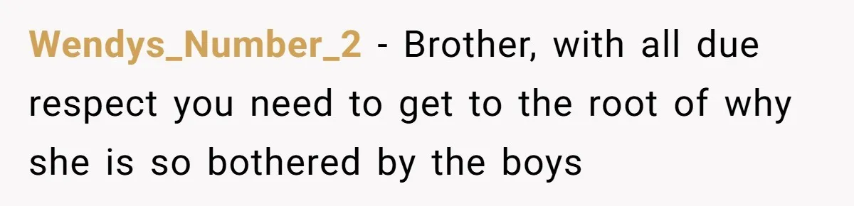 Wendys_Number_2 − Brother, with all due respect you need to get to the root of why she is so bothered by the boys