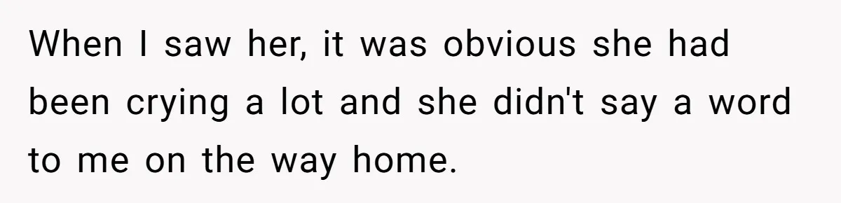 When I saw her, it was obvious she had been crying a lot and she didn't say a word to me on the way home.