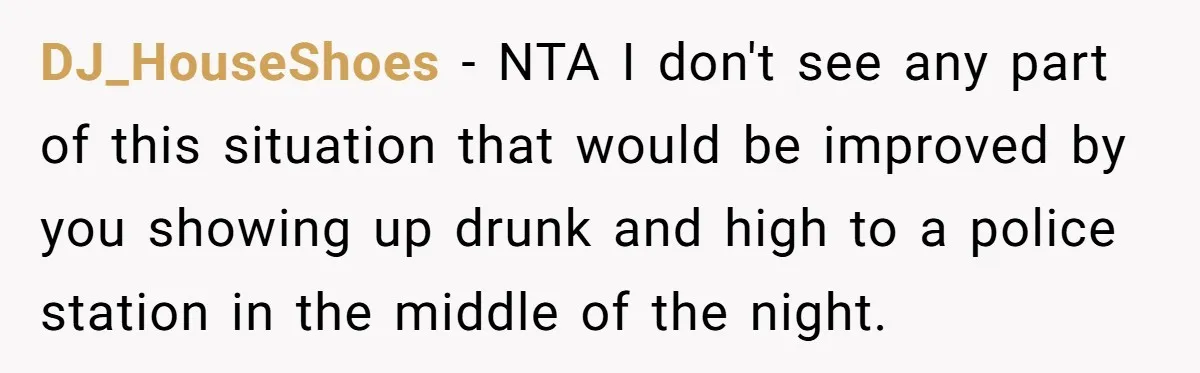 DJ_HouseShoes − NTA I don't see any part of this situation that would be improved by you showing up drunk and high to a police station in the middle of...