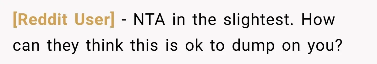 [Reddit User] − NTA in the slightest. How can they think this is ok to dump on you?