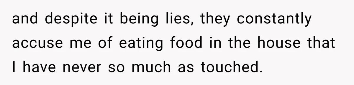 and despite it being lies, they constantly accuse me of eating food in the house that I have never so much as touched.