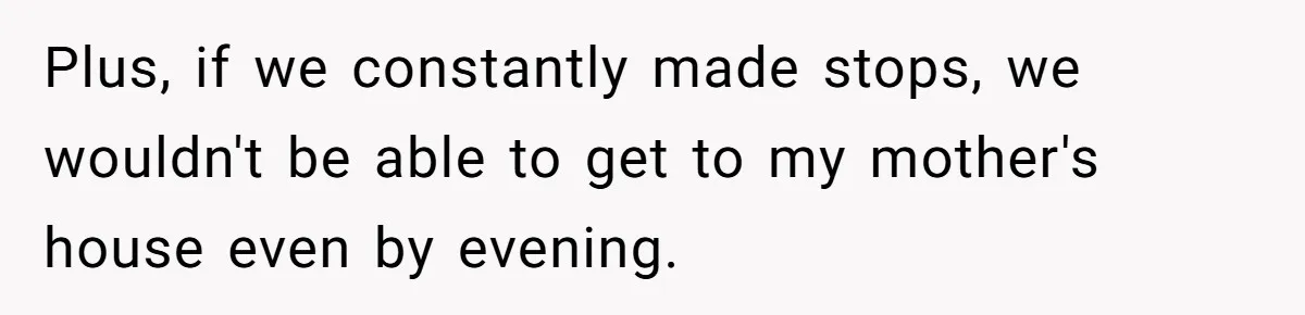 Plus, if we constantly made stops, we wouldn't be able to get to my mother's house even by evening.