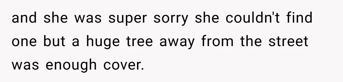 and she was super sorry she couldn't find one but a huge tree away from the street was enough cover.