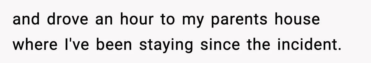 and drove an hour to my parents house where I've been staying since the incident.